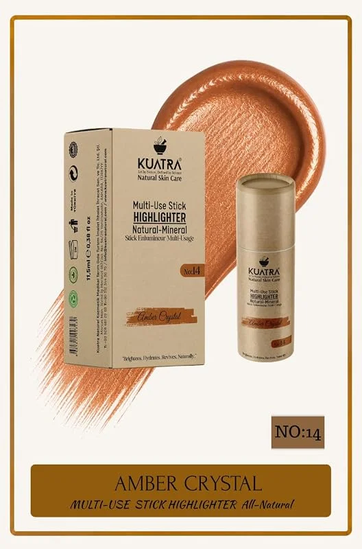 Amber Crystal – Doğal Bakır Işıltı Highlighter Stick, Nemlendirici & Antioksidan, Plastiksiz Ambalaj — Makyaj