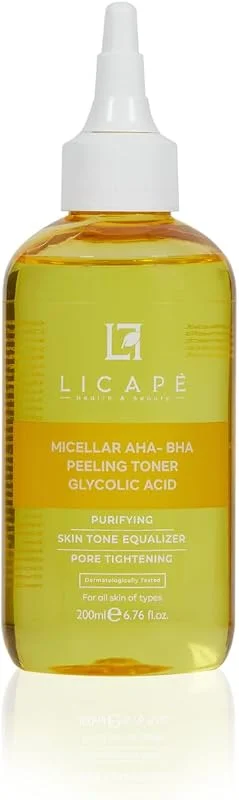 Licape Micellar Glikolik Asitli AHA-BHA Peeling Tonik – Cilt Arındırıcı, Gözenek Sıkılaştırıcı ve Cilt Tonu Eşitleyici Yüz Toniği – 200 ml — Cilt bakımı