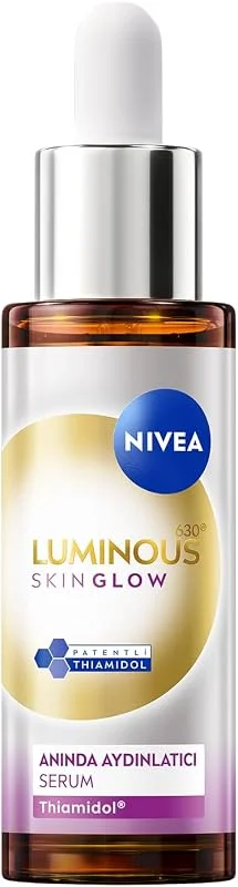 NIVEA Luminous630 Skin Glow Anında Aydınlatıcı Serum, 30 ml, Eşit Cilt Tonu, Nemlendirme, Leke Karşıtı Thiamidol, Niasinamid, Aloe Vera — Cilt bakımı