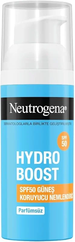 Neutrogena – Nemlendirici Fluid Hydro Boost SPF 50 (50 ml pompalı şişe) — Hyalüronik asit, provitamin B5 ve niasinamid içeren yüz bakımı — Güneş korumalı nemlendirici bakım — Cilt bakımı