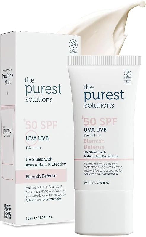 The Purest Solutions Lekeli Ciltler İçin Antioksidan Destekli Güneş Kremi, 50+ SPF UVA, UVB Blemish Defense, Antioxidant Protection — Cilt bakımı