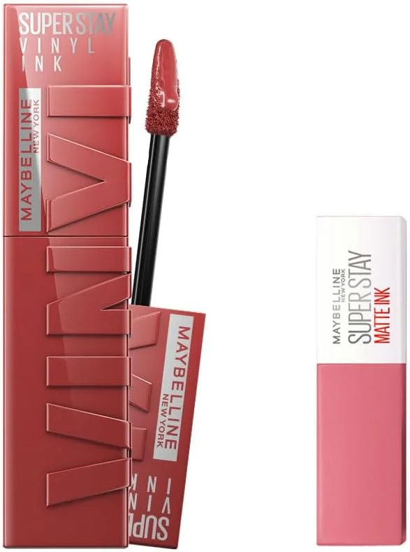 Maybelline New York Super Stay Vinyl Ink Uzun Süre Kalıcı Likit Parlak Ruj 35 Cheeky & Mini Super Stay Matte Ink Likit Mat Ruj - 15 Lover Makyaj Seti