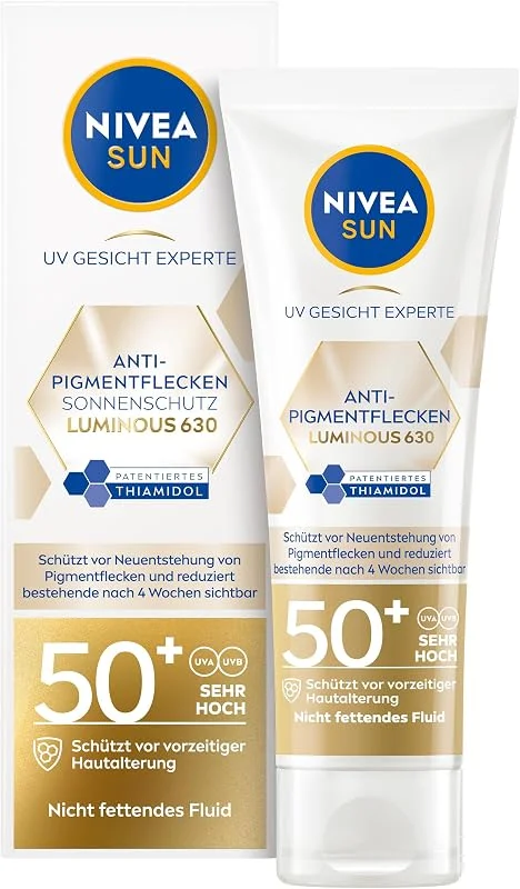 NIVEA Sun Luminous630 Leke Karşıtı Güneş Koruyucu Yüz Kremi 40 ml, SPF50, Hyalüronik Asit, E Vitamini, UVA, UVB — Cilt bakımı