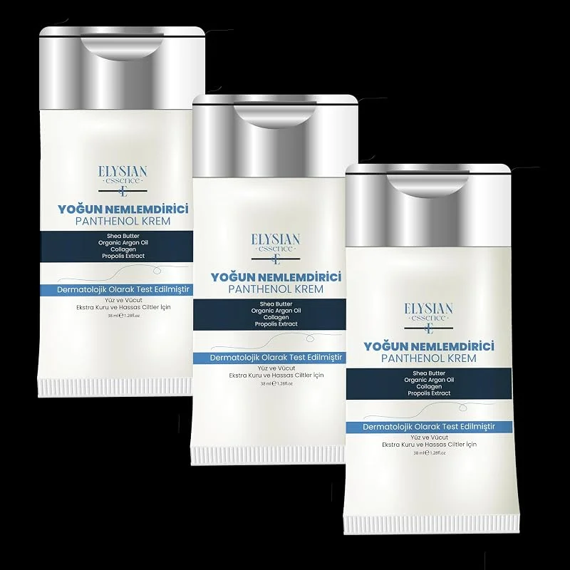 Yoğun Nemlendirici 3'lü Set Panthenol Yüz ve Vücut Kremi Cep, Çanta, Küçük Boy, Kuru ve Hassas Ciltlere - Organik Argan Yağı, Shea Butter Yağı Propolis ve Collagen İçerikli — Cilt bakımı