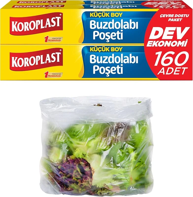 Koroplast Küçük Boy Buzdolabı Poşeti Dev Ekonomi 160’lı, Yeni Ekonomik Buzdolabı Poşeti Küçük Boy 20x30 cm, BPA İçermez, Sızdırmaz Saklama Torbası, Meyve, Sebze, Yemek, Et, Tavuk, Gıda Saklama Torbası — Makyaj