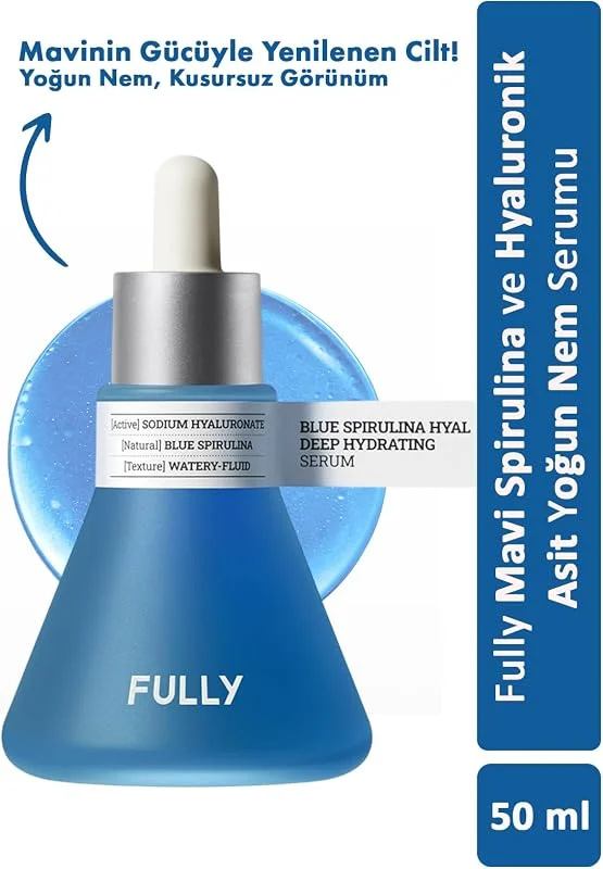 FULLY Blue Spirulina Hyal Deep Hydrating Serum, Mavi Spirulina ve Hyaluronik Asit, 50 ml — Cilt bakımı