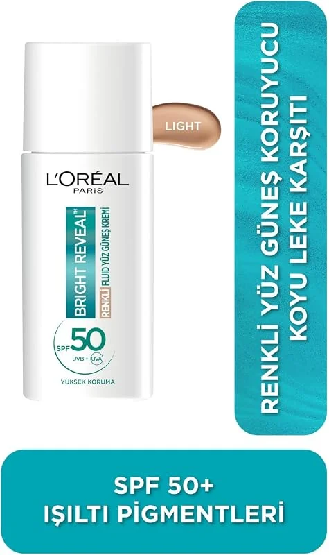 L'Oreal Paris Bright Reveal Spf 50+ Koyu Leke Karşıtı Renkli Fluid Günlük Yüz Güneş Kremi 50 ml - Light — Cilt bakımı