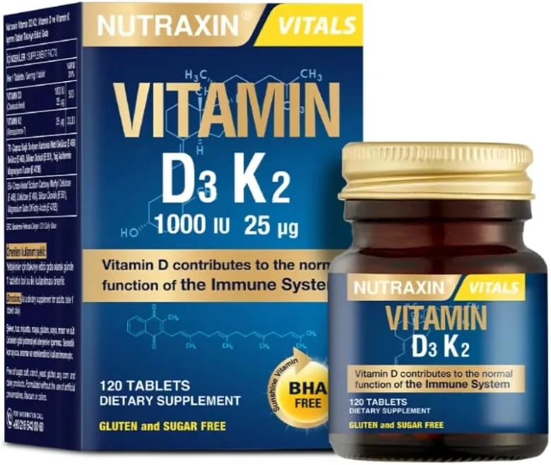 Nutraxin D3K2 120 Tablet - 1000 Iu D3 Vitamini, 25 Mcg K2 Vitamini — Gıda takviyesi