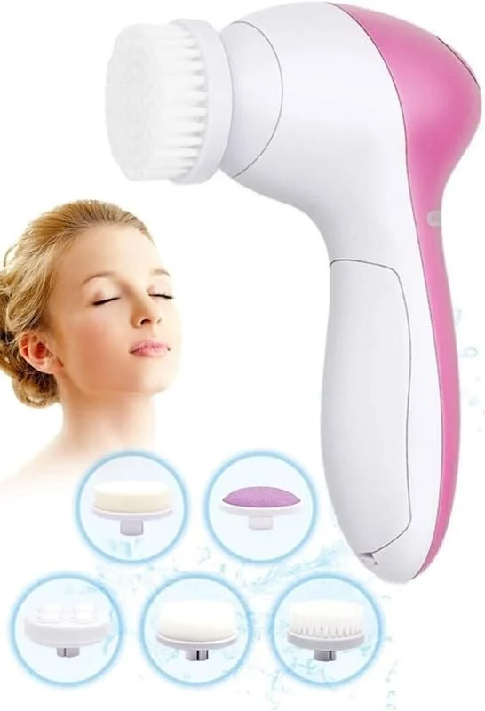 Pilli Yüz Cilt Temizleme Cihazı Siyah Nokta Peeling Fırça Seti Vücut Yüz Bakımı 5 In 1 Masaj Aleti — Cilt bakımı
