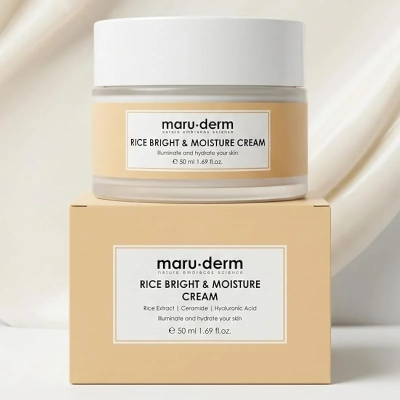 Maruderm Pirinç Özlü Aydınlatıcı & Nemlendirici Krem – Seramid & Hyaluronik Asit ile Pürüzsüz ve Parlak Görünüm İçin Yüz Kremi, 50 ML — Cilt bakımı