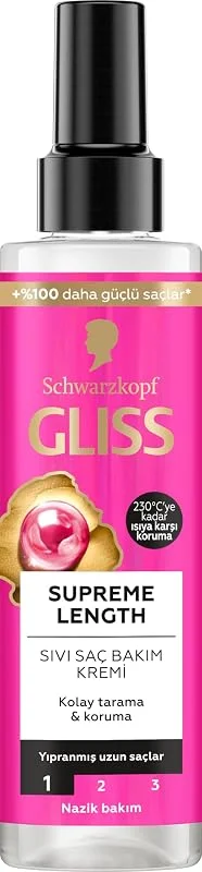 Gliss Supreme Length Koruyucu Sıvı Saç Bakım Kremi - Biotin Kompleksi ve Şakayık Çiçeği Özü ile 200 ml — Saç bakımı
