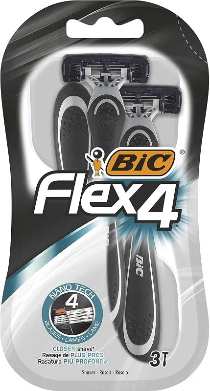 BIC Flex 4 Erkek Tıraş Bıçağı 3'lü Blister (4 Bıçak), Birbirinden Bağımsız Hareket Edebilen 4 Bıçak, Oynar Başlık, Aloe Vera ile Zenginleştirilmiş Kayganlaştırıcı Jel Şerit — Makyaj