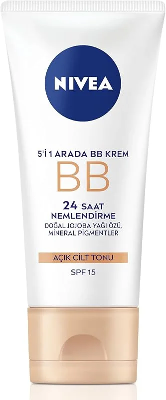 NIVEA Essentials 5'i 1 Arada BB Krem, 24 Saat Nemlendirme+Doğal Jojoba Yağı Özü +Açık Cilt Tonu 50 ml, SPF 15 Güneş Koruması — Cilt bakımı