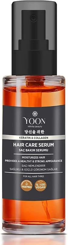 YOON Durulanmayan Saç Bakım Serumu, Nemlendirici ve Besleyici, Keratin ve Kolajen İçerikli, Kırılma ve Yıpranma Onarıcı, Parlaklık & Güçlendirme, Kabarma Karşıtı, Isıdan Koruma, Vegan Saç Serumu, 100ml — Saç bakımı