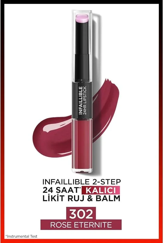 L'Oreal Paris Infaillible 2-Step 24 Saat Kalıcı Likit Ruj & Balm - 302 Rose Eternite — Makyaj