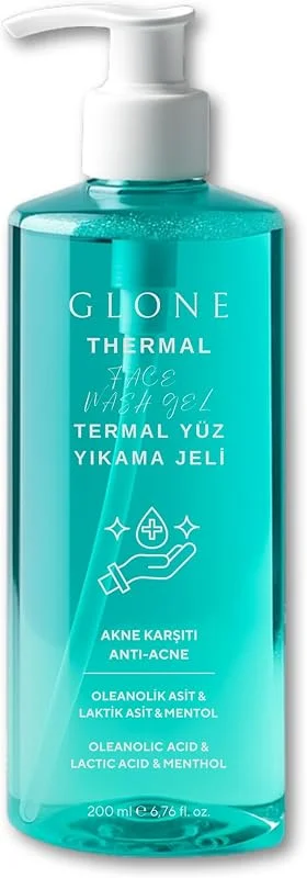 GLONE Termal Yüz Temizleme Jeli, 200ml - Sebum Dengeleyici ve Gözenek Arındırıcı, Çay Ağacı & Mentol Ferahlığı, Günlük Yüz Yıkama Jeli — Cilt bakımı