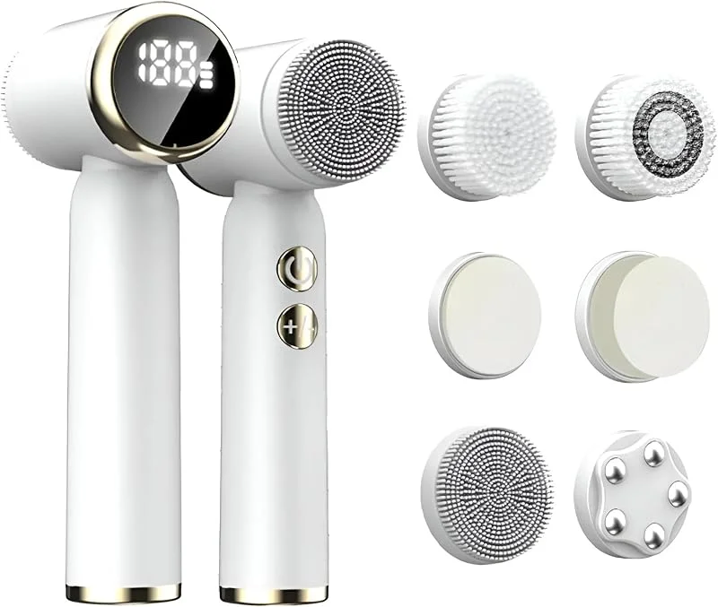 Led Ekranlı Peeling Yüz Masaj Aleti, 6 Farklı Başlık, 3 Kademeli Hız Ayarı, Cilt Temizleme ve Bakım İçin, IPX6 Su Geçirmez Tasarım, Dönen Başlıklar, Uzun Şarj Ömrü, Şarjlı Cilt Bakım Cihazı — Cilt bakımı