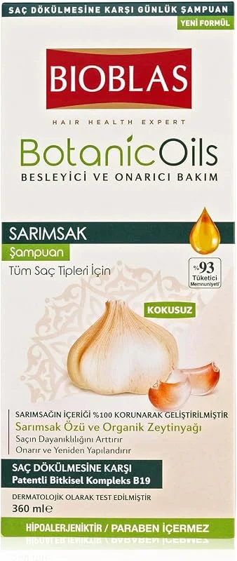 Bioblas Sarımsak Özlü Saç Dökülmesine Karşı Bitkisel Şampuan – Organik Zeytinyağlı, Kompleks B19, Güçlendirici & Onarıcı Etki, 360 ml — Saç bakımı