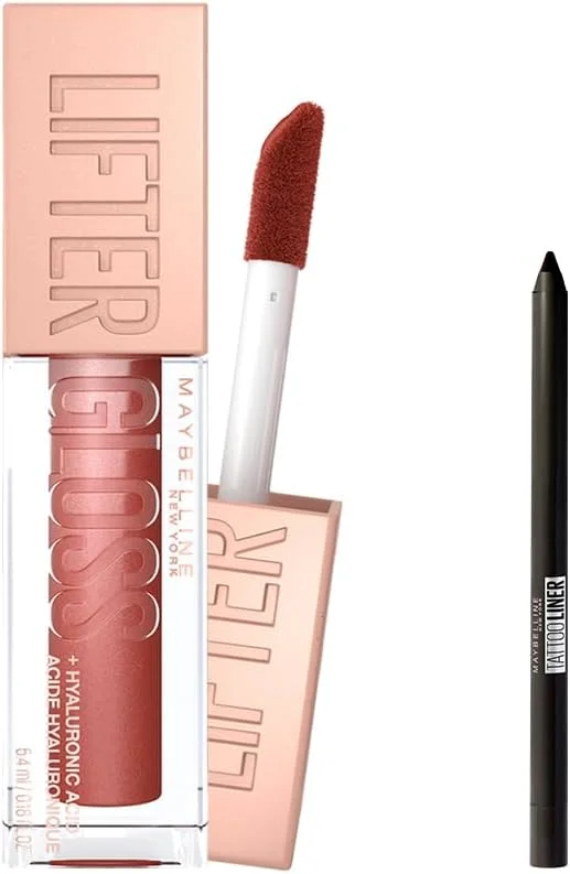 Maybelline New York Lifter Gloss Nemlendirici Dudak Parlatıcısı - 016 Rust & Maybelline Tattoo Mini Jel Göz Kalemi Hediyeli — Makyaj