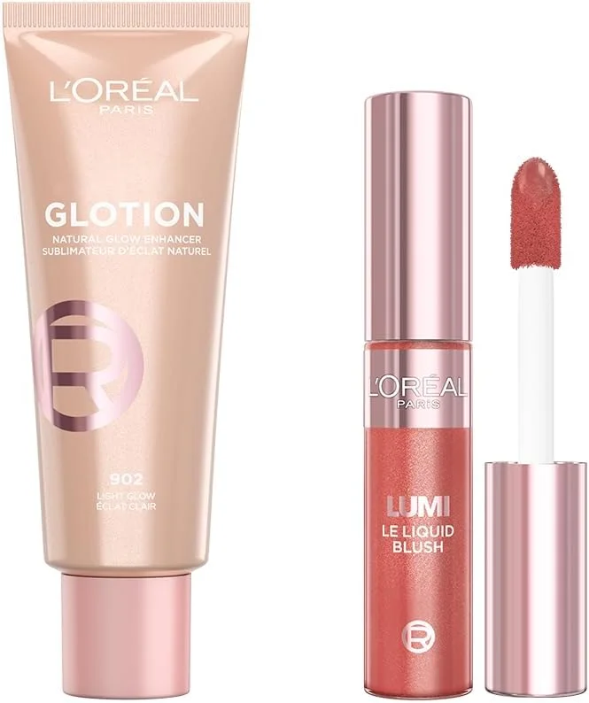L’Oréal Paris Glotion All-In-One Doğal Işıltı Aydınlatıcı Losyon - 902 Light Glow + L'ORÉAL PARIS Lumi Blush Likit Allık - 630 Glowy True Rose — Makyaj