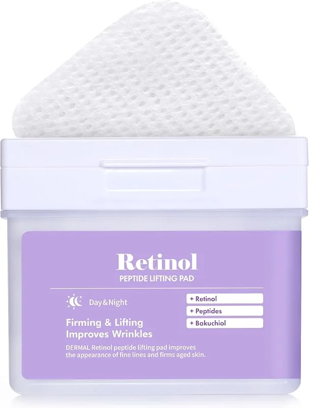 DERMAL Retinol Peptid Kaldırma Pedi - Bakuchiol ile Yaşlanma Karşıtı ve Kırışıklıklar için Kore Toner Pedi - Vegan Saf Pamuklu Kare Pedler - Yüksek Kapasiteli, 120 Yaprak — Cilt bakımı