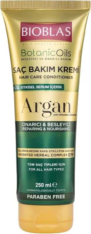 Bioblas Saç Dökülmesine Karşı Bakım Kremi – Argan Yağlı, Bitkisel Kompleks B19, %74 Bitkisel Serum, Onarıcı & Parlaklık Veren Saç Kremi, 250 ml — Saç bakımı