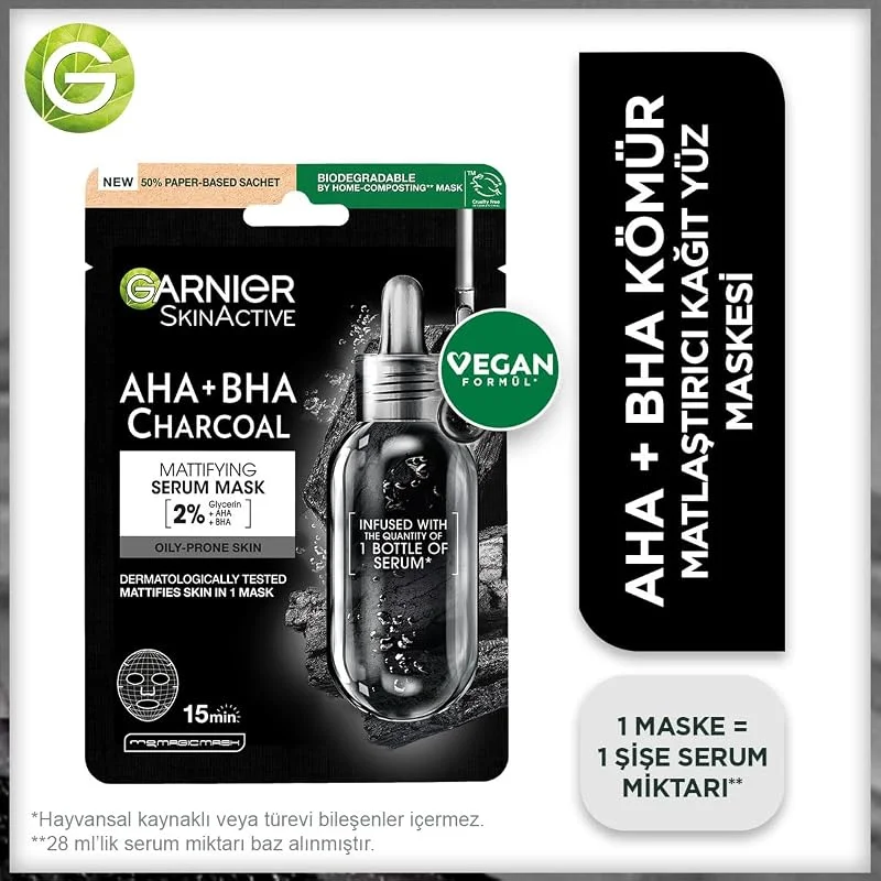 Garnier Skin Naturals Kömürlü Kağıt Yüz Maskesi Siyah Yosun — Cilt bakımı