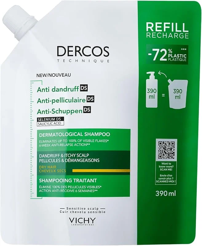 VICHY Dercos Anti Dandruff Kuru Saçlar İçin Kepek Karşıtı Bakım Şampuanı Yeniden Dolum Paketi 390 ml — Saç bakımı