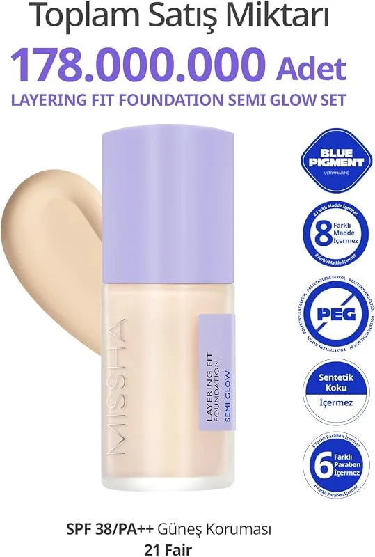 Yarı Parlak Bitişli Nemlendirici Fondöten + Fırça Layering Fit Foundation Semi Glow Set No.21 Fair — Makyaj