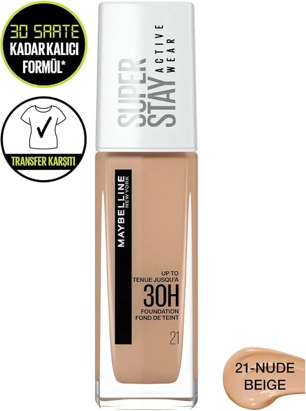 Maybelline New York Superstay Active Wear Fondöten- 21 Nude Beige (30 ml) — Makyaj