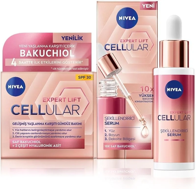 NIVEA Cellular Doğal Retinol Alternatifi Bakuchiol Cilt Serumu30ml ve Hyaluronik Asit Gündüz Yüz Kremi50ml — Cilt bakımı