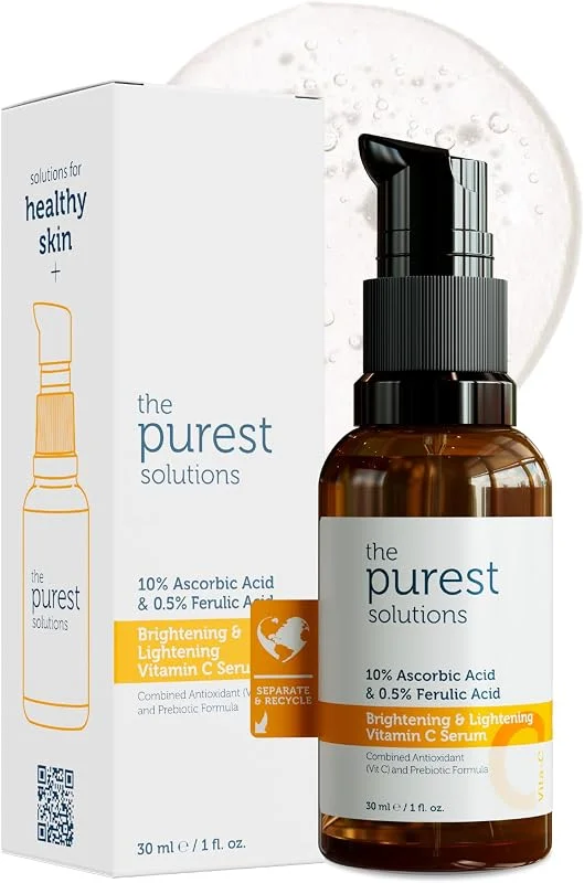 The Purest Solutions, C Vitamini Aydınlatıcı ve Cilt tonu Eşitleyici Cilt Bakım Serumu 30 ml (%10 Ascorbic Acid & Ferulic Acid%0, 5) — Cilt bakımı