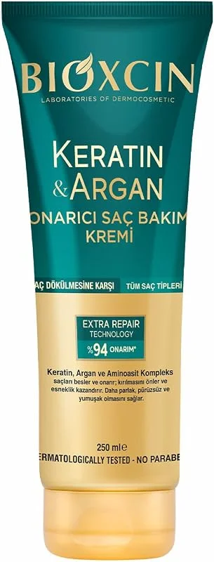 Bioxcin Keratin & Argan Onarıcı Saç Bakım Kremi – Yıpranmış ve Hasar Görmüş Saçlar İçin – 250 ml – BioComplex B11, Hidrolize Keratin ve Argan Yağlı — Saç bakımı
