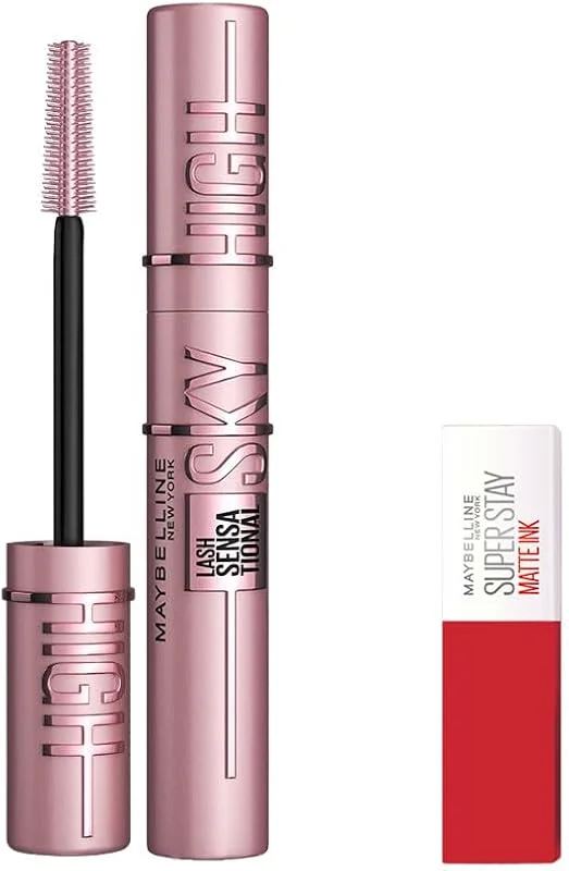 Maybelline New York Lash Sensational Sky High Maskara & Mini Super Stay Matte Ink Likit Mat Ruj 20 Pioneer Makyaj Seti