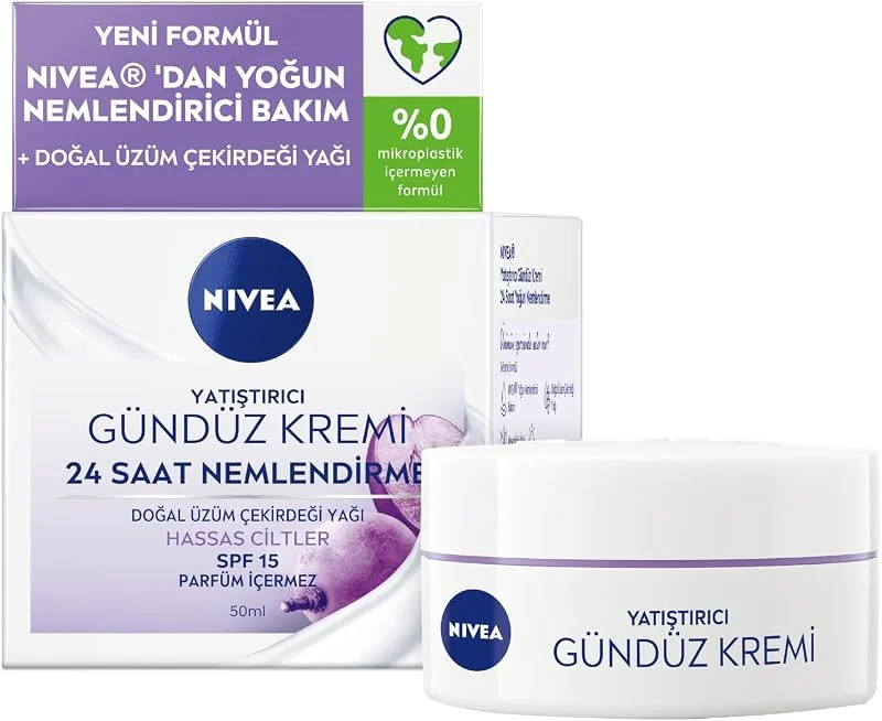 NIVEA Yatıştırıcı Gündüz Yüz Bakım Kremi 50 ml, Nemlendirici, SPF15 Güneş Koruması, Hassas Ciltler — Cilt bakımı