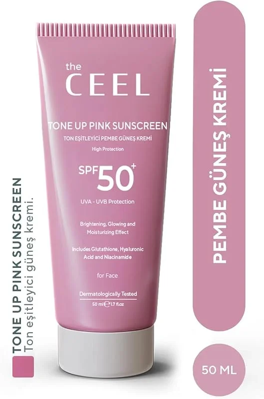 The Ceel SPF 50+ Pembe Ton Eşitleyici Güneş Kremi 50 ml - Glutatyon ve Hyaluronik Asit İçeren UVA, UVB Koruyucu, Aydınlatıcı Tone Up Pink Sunscreen, Nemlendirici Yüz Güneş Kremi ve Makyaj Bazı — Cilt bakımı