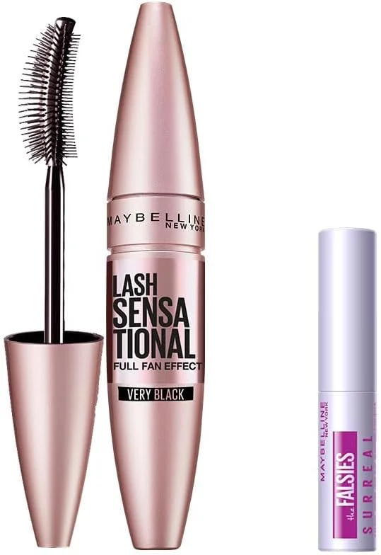 Maybelline New York Lash Sensational Yelpaze Etkili Siyah Maskara 9.5 ml &Mini Falsies Surreal Maskara 4.7 ml Makyaj Seti