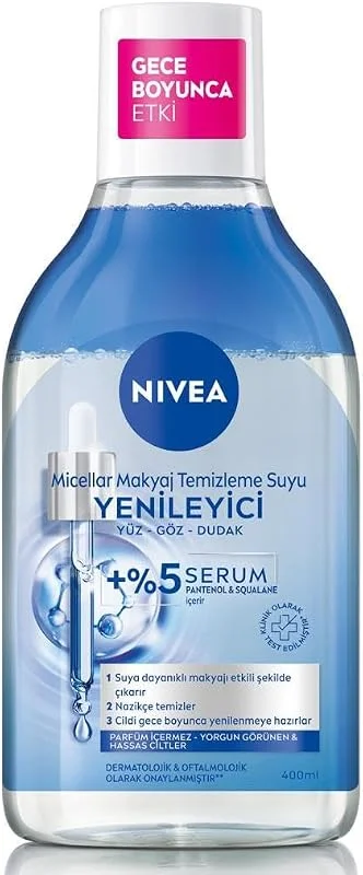 NIVEA Micellar Yenileyici Makyaj Temizleme Suyu 400 ml, Suya Dayanıklı Makyajı Çıkarır, Ovalaa Gerektirmez, Serum İçerikli, Pantenol — Cilt bakımı