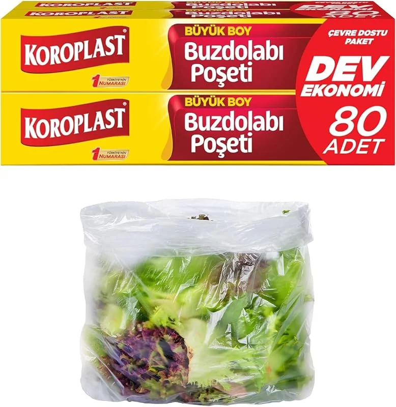 Koroplast Büyük Boy Buzdolabı Poşeti Dev Ekonomi 80’li, Yeni Ekonomik Buzdolabı Poşeti Büyük Boy 30x42 cm, BPA İçermez, Sızdırmaz Saklama Torbası, Meyve, Sebze, Yemek, Et, Tavuk, Gıda Saklama Torbası — Makyaj