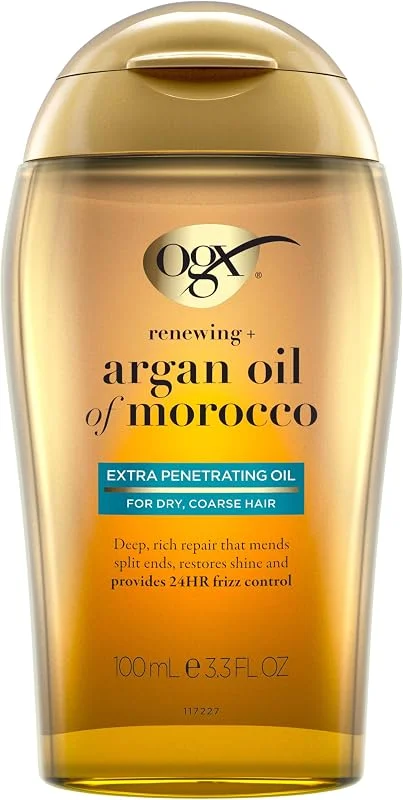 OGX Ekstra Mukavemet Yenileme+Argan Fas Yağı Penetran Saç Yağı Tedavisi, Kuru, Hasarlı ve Kaba Saçlar İçin Derin Nemlendirici Serum, Paraben İçermez, Sülfatlı Yüzey Faktanları İçermez — Saç bakımı