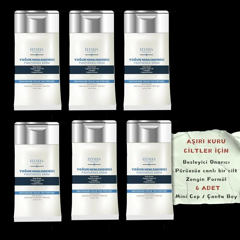 Yoğun Nemlendirici 6'lı Set Panthenol Yüz ve Vücut Kremi Cep, Çanta, Küçük Boy, Kuru ve Hassas Ciltlere - Organik Argan Yağı, Shea Butter Yağı Propolis ve Collagen İçerikli — Cilt bakımı