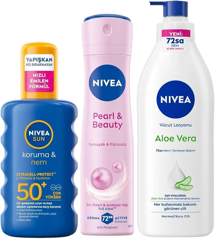 Nivea Sun Güneş Koruyucu Kişisel Bakım Seti - SPF50+ Güneş Kremi 200 ml - Deodorant - Vücut Losyonu — Cilt bakımı