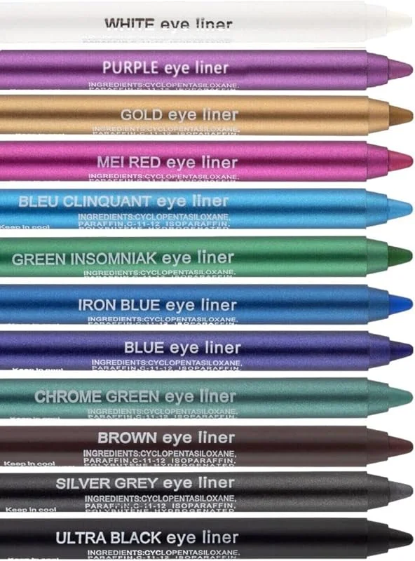12 Renkli Neon Eyeliner Yağlı Göz Kalemi Seti Çok Renkli — Makyaj