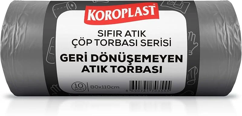 Koroplast Geri Dönüşemeyen Atıklar Çöp Torbası 10'lu 80×110 cm, Yırtılmaz & Sızdırmaz, Çift Katlı, Geri Dönüştürülebilir Çöp Poşeti, Fabrika, Depo, Restoran, Kafe, Otel, Hastane, Bahçe, İnşaat, Atölye — Cilt bakımı