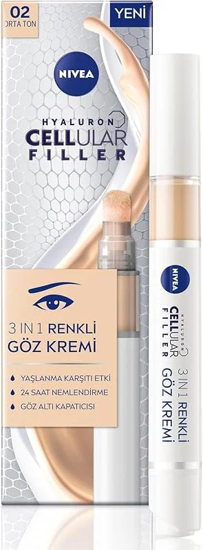 NIVEA Hyaluron Cellular Filler Renkli Göz Bakım Kremi 4 ml, Orta Ton, Göz Altı Kapatıcısı, Nemlendirici — Cilt bakımı
