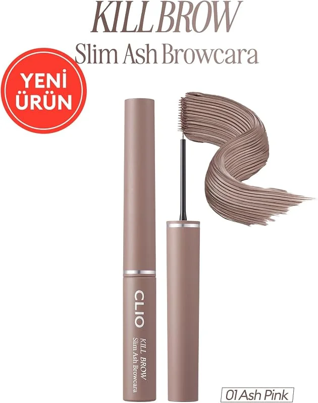 CLIO Ultra İnce Fırçalı, Yoğun Pigmentli Kaş Maskarası Kill Brow Slim Ash Browcara (01 Ash Pink) — Makyaj