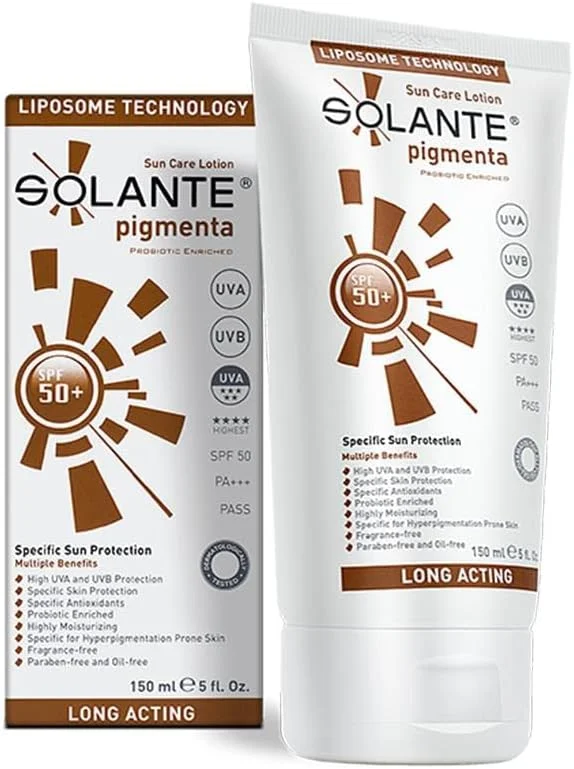 Solante Pigmenta Lekeli Ciltler için 150 ml 50 Faktör Güneş Losyonu — Cilt bakımı