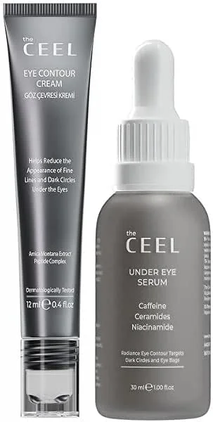The Ceel Göz Çevresi Bakım Seti, Kafeinli Göz Altı Serumu (30 ml) ve Arnica Montana Göz Kremi (12 ml) - Peptit, Glutatyon ve Seramid İçeren Aydınlatıcı, Soğuk Başlıklı İkili Rutin — Cilt bakımı