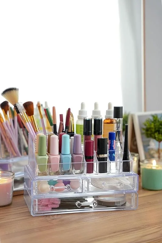 Vivart Şık Tasarım Büyük Boy 3 Çekmeceli Makyaj ve Kozmetik Düzenleyici Organizer Set Şeffaf Tek Ebat