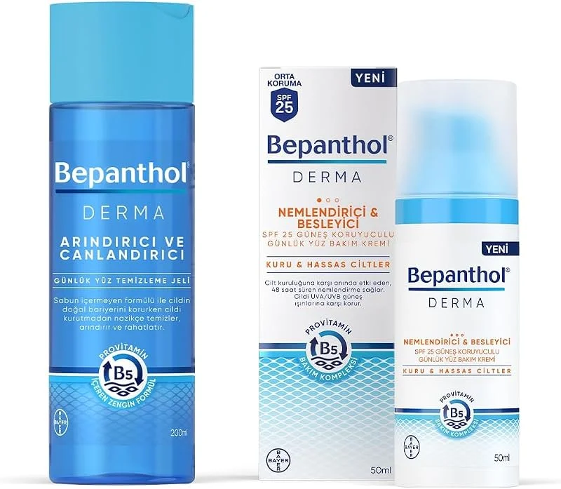 Bepanthol Derma Nemlendirici & Besleyici SPF 25 Günlük Yüz Kremi 50ML + Derma Arındırıcı & Canlandırıcı Günlük Yüz Temizleme Jeli 200ML — Cilt bakımı